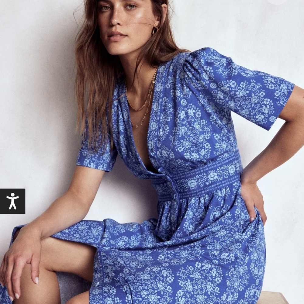 Boden Blue Floral V-Neck Midi Dress - Picture 4 of 9